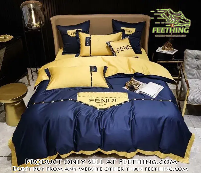 Fendi blue yellow luxury brand premium bedding set bedspread duvet cover set home decor ft3420462